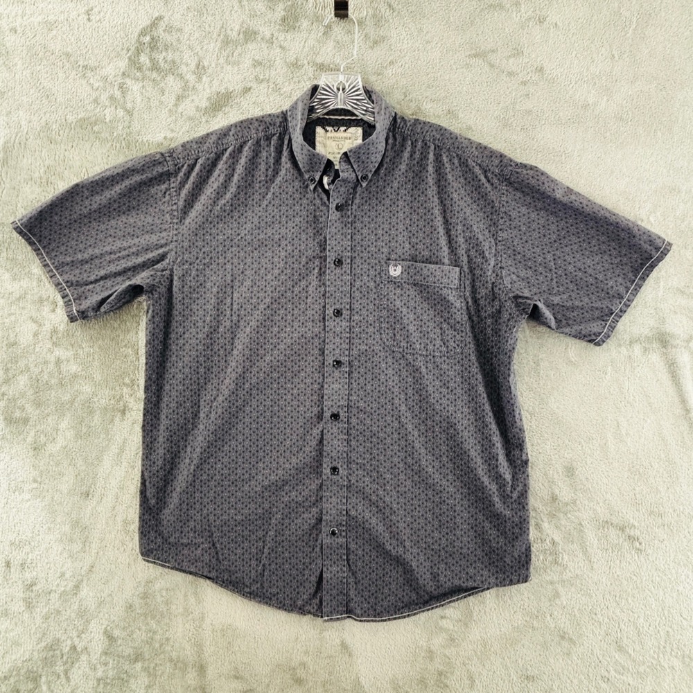 Panhandle Rough Stock Short Sleeve Button Up Shirt Mens L Gray Geometric Print‎